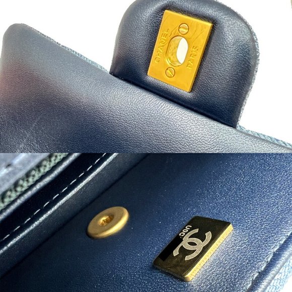 CHANEL Chanel Matelasse Chain Shoulder Bag Denim Blue Handbag Compact Women's - Picture 9 of 10